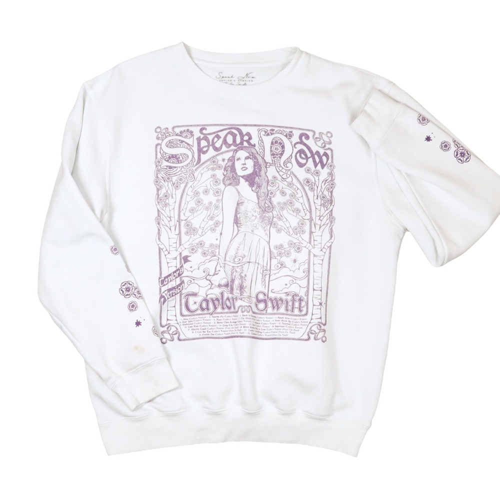 Taylor Swift Speak Now Taylors Version Sweatshirt Women L White Purple Floral‎